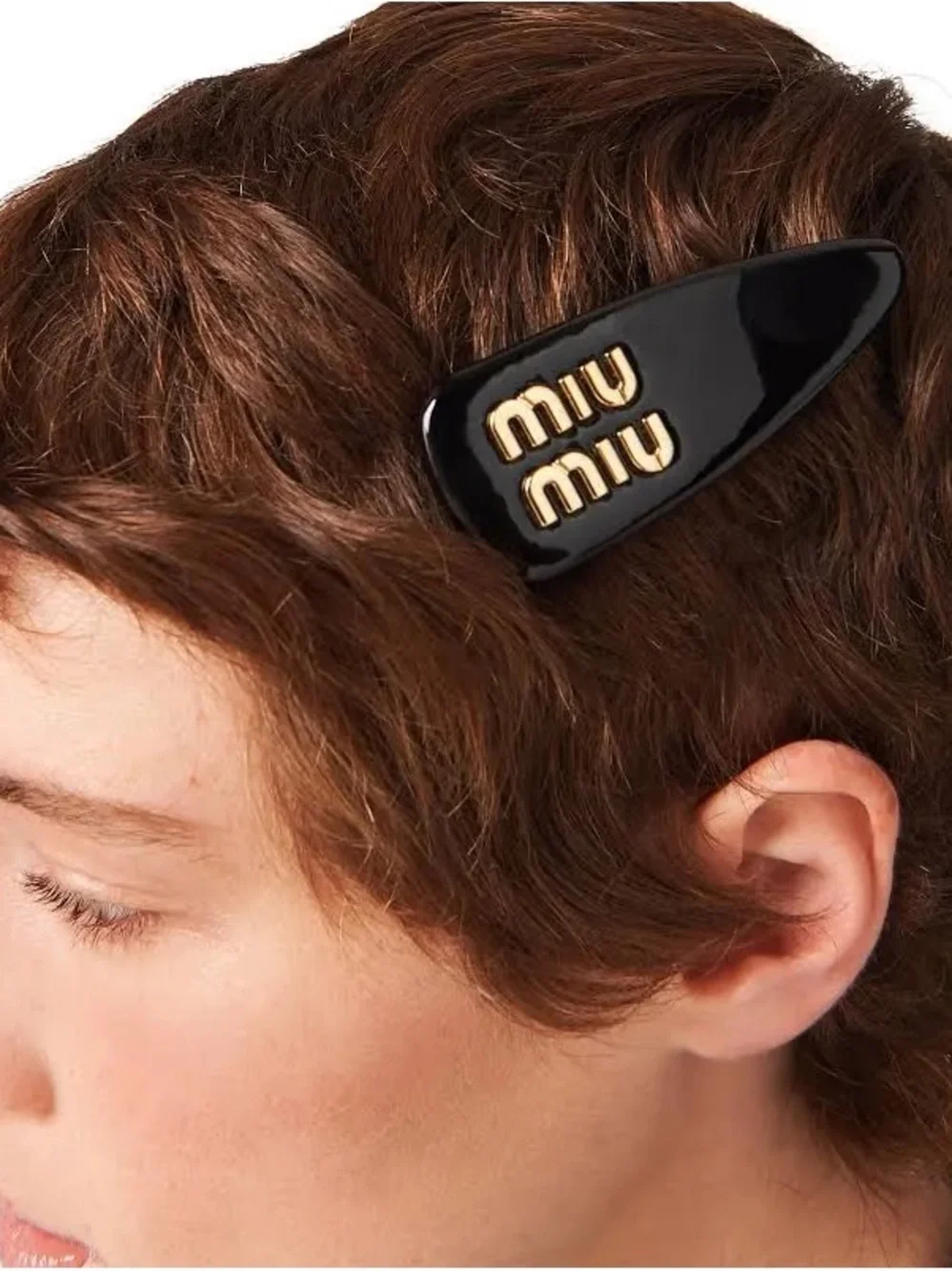 Miu Miu Black Hair Clip with Gold Logo